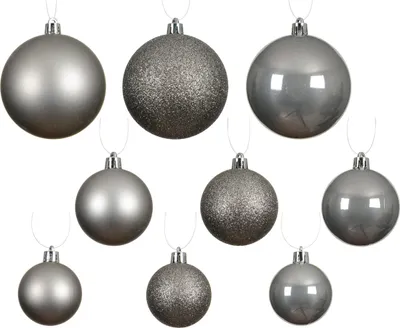 Produktbild von Weihnachtskugeln Kunststoff 4-6cm Mix 30er Set - Zart Grau