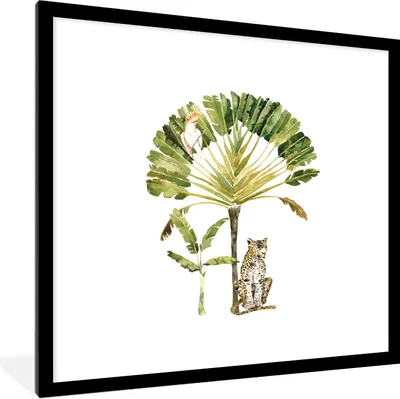 Produktbild von MuchoWow® Gerahmtes Poster Dschungel - Kakadu - Leopard 40x40 cm - Poster mit Schwarzem Bilderrahmen Wandposter Rahmen Foto Bilder - Poster - Plakat im Rahmen