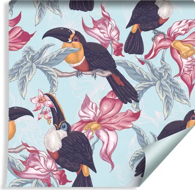 Produktbild von 10m VLIES TAPETE Rolle Natur Tukane Troppen BLUMEN XXL