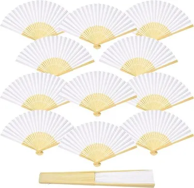 Productafbeelding van Famanu Handventilator: Elegante vouwventilatoren - Wit, set van 12