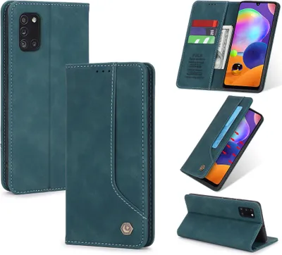Produktbild von Galaxy A31 Hülle, LaimTop Retro Kunstledertasche Schutzhülle mit Kartenfach Standfunktion für Samsung Galaxy A31 Blau