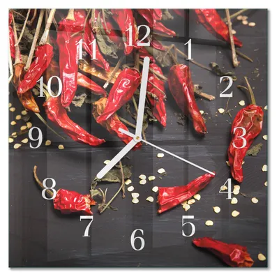 Produktbild von Tulup Glasuhr Wanduhr Küchenuhr Echt-Glas 30x30 cm Modern Dekorativ Geräuschlos Weiße Zeiger - Chilischoten