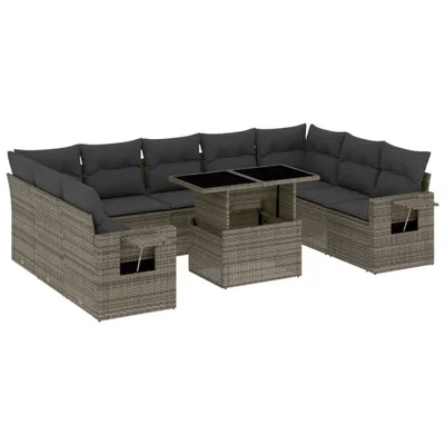 Produktbild von 10-tlg. Garten-Sofagarnitur mit Kissen Grau Poly Rattan