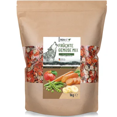 Produktbild von REAVET Früchte und Gemüse mit Kräutern 1kg, Gemüseflocken Hunde getreidefrei, Gemüseflocken Hunde Barf, Barf Zusatz Hund, Gemüseflocken Hunde