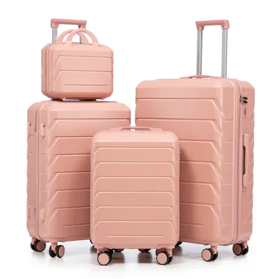Immagine prodotto di LVHOM set di valigie a guscio rigido 4 pezzi in ABS a guscio rigido, set da 14"-19"-24"-28" con ruote a 360°, set di valigie da viaggio, set di trolley impermeabile, rosa
