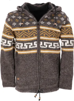 Produktbild von Uni Wolljacke mit Nordischem Muster, Strickjacke Braun/ Mustard - Modell 4, Herren, Wolle, Größe: S