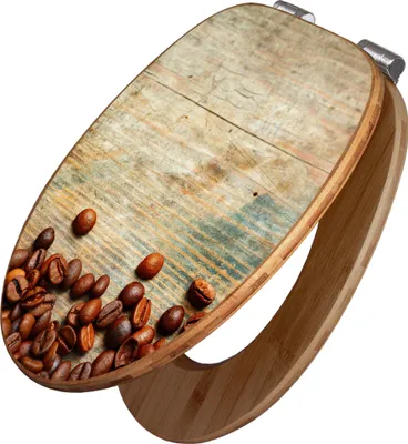 Produktbild von banjado Design WC Sitz Bambus Absenkautomatik -Kaffeebohnen - Toilettendeckel mit Absenkautomatik Holz/hochwertiger Bambus Klodeckel/WC-Sitz für alle gängigen Toiletten [TDB2 11698]