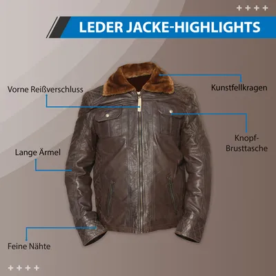 Produktbild von German Wear, Lederjacke lammnappa mit webpelzkragen echtleder Jacke Nappaleder braun, Größe:50/L