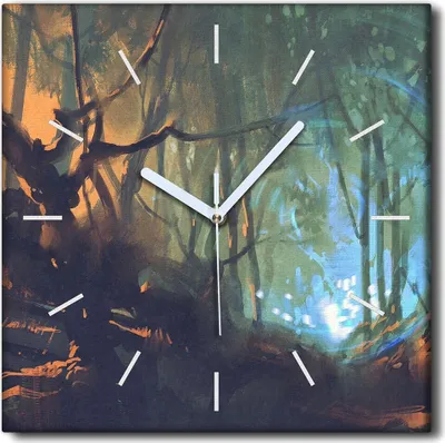 Produktbild von Coloray Uhr auf Leinwand 30x30 cm Wand Uhr Dekoration Wohnzimmer Segeltuch weiße Zeiger -Waldbaumlicht.