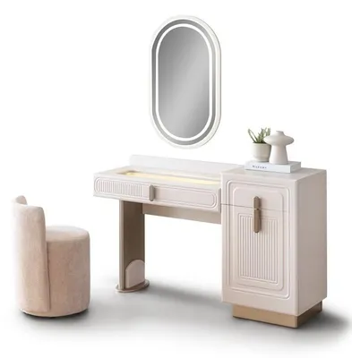 Productafbeelding van Moderne make-up tafel met spiegel en krukje voor uw interieur