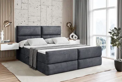 Produktbild von ALTDECOR Boxspringbett mit Fußteil, H3 Matratze und Topper - 160x200 cm - BOXI3-Z - Dunkelgrau Samt - Polsterbett mit Bettkasten und Lattenrost, Bett mit Stauraum