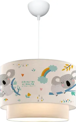 Image de Suspension pour enfants 'Lurgan' réglable en hauteur avec motif koala Abat-jour en tissu blanc