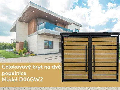 Produktbild von Přístřešek na popelnice D06GW2, na 2 popelnice, celokovový kryt, moderní, antracit/hnědý