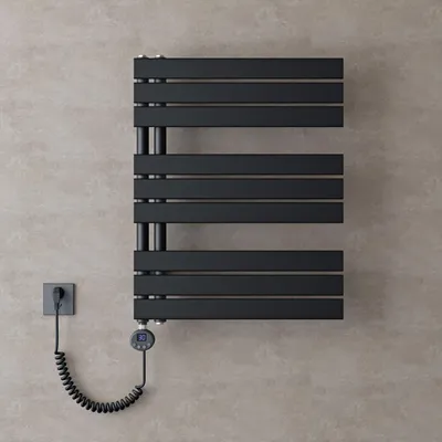 Image de doporro Radiateur de Salle de Bain Sèche-Serviette 76x60cm avec Résistance Chauffante Noir 600W Radiateur à Eau Chaude Gris Noir Design FN