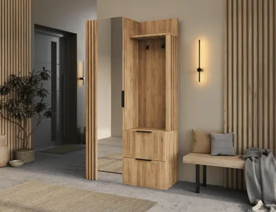 Produktbild von MOEBLO Flurgarderobe Schrank Kompaktgarderobe – Dielenschrank Wandschrank Regal für Diele & Flur Kleiderschrank Schuhschrank mit Spiegel - Garderobe VELLANO - Eiche Artisan