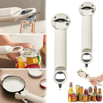 Produktbild von 2PCS Verstellbarer Deckelöffner aus Edelstahl Multifunktionaler Ausziehbarer Flaschen und Glasöffner Wandmontierbar für Küche Haushalt Senioren