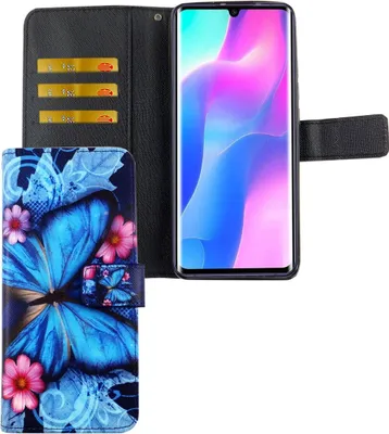Produktbild von Xiaomi Mi Note 10 Lite Tasche Handy Hülle Schutz-Cover Flip-Case mit Kartenfach Blauer Schmetterling