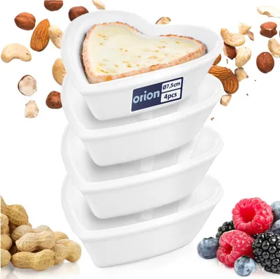 Produktbild von Orion | Snackschalen - 4er Set - Herzform - Porzellan - Für Snacks Dips und Dessert - Weiß - Spülmaschinenfest