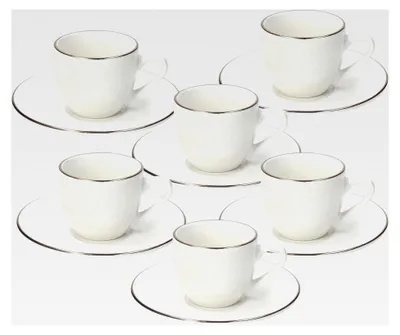Produktbild von 6 Kaffeetassen mit Untertassen, Porzellan, Weiß