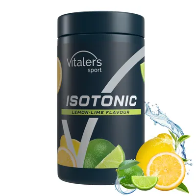 Zdjęcie produktu dla Vitaler's Sport Isotonisch – proszek elektrolitowy z tauryną, magnezem, witaminami z grupy B – 660 g / 30 porcji – wegański, bez konserwantów, czysty skład (cytryna-limonka)