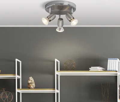 Produktbild von BRILLIANT LED Spotrondell Wesley | schlichte Deckenleuchte | 3-flammig | Metall | eisen/chrom | Köpfe schwenkbar | 3x GU10 max 18 W