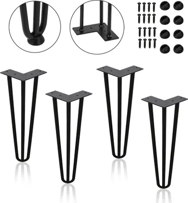 Produktbild von Clanmacy 4x 20cm Hairpin Legs Tischbeine Haarnadelbeine 3 Bügel Tischgestell DIY Tischkufen Esstisch Schwarz