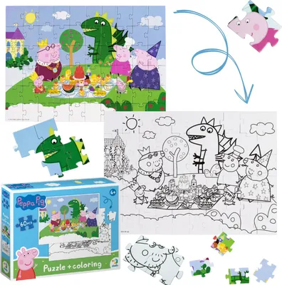 Zdjęcie produktu dla Puzzle 2W1 winka Peppa 60 Elementw Ukadanka I Kolorowanka W Jednym