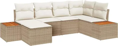 Immagine prodotto di Set di divani da giardino vidaXL, 7 pezzi, colore beige e crema, con struttura in rattan sintetico, capacità di 6 posti