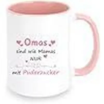 Immagine prodotto di Tazza da caffè "Nonna", rosa, 330 ml, in Vetroceramica. "Le nonne sono come le mamme, solo con un po' di zucchero a velo."