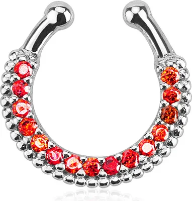 Produktbild von Nasenpiercing Nasenring Fake Piercing Septum Helix Kugeln Zirkonia Kristalle Strass silber-rot