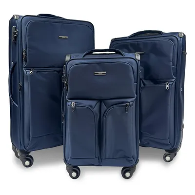 Produktbild von Set mit 3 Trolleys, Rorik Explorer, Textil, 20/24/28 Zoll, 42/68/106 L, Zahlenschloss, 360 Rollen, Teleskopgriff, Blau, Gre S/M/L