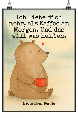 Produktbild von Mr. & Mrs. Panda Poster Bär Morgenkaffee Design DIN A1 - Weiß - Geschenk, drucke, Kunstdruck, Valentinstag, Liebesgeschenk, Wandbild, Liebesbeweis, Jahrestag, wandkunst