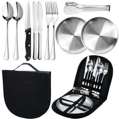 Image de Kit de cuisine pour camping, pour 2 personnes, ensemble de 10 pièces
