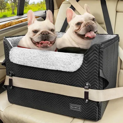 Image de Siège auto pour chien, adapté aux petites et moyennes races, surélevé, avec 2 sangles de sécurité, en cuir noir
