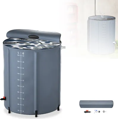 Obrázek produktu pro LZQ 200litrový skládací sud na dešťovou vodu 500D PVC nádrž na dešťovou vodu sud na dešťovou vodu nádrž na dešťovou vodu s vypouštěcím kohoutkem a stupnicí, tmavě šedá barva