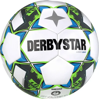 A close-up studio shot of a Derbystar Junior Light V23 soccer ball.