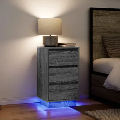 Produktbild von vidaXL Nachttisch mit LED-Leuchten Grau Sonoma 38x34x65 cm