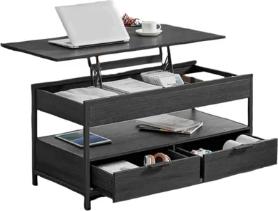 Zdjęcie produktu dla Stolik kawowy - z regulowaną wysokością - oszczędzający miejsce - 50 x 100 x 48-63 cm - antracytowy/czarny
