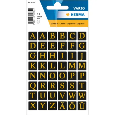 Produktbild von HERMA Buchstaben Sticker A-Z Folie geprägt schwarz/gold 2 Blatt à 48 Sticker