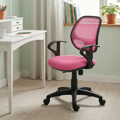 Produktbild von Kinderdrehstuhl COOL, Pink - Kinderzimmer Schreibtischstuhl höhenverstellbar mit Armlehnen und Wippmechanik inkl. atmungsaktivem Netzbezug [max. Belastbarkeit 100 kg]