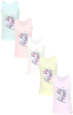 Produktbild von TupTam Mädchen Baumwolle Unterhemd 5er Pack Tank Top Ärmellos Kinder, Farbe: Einhorn Rosa Gelb Blau Weiß Aprikose Unicorn, Größe: 110-116
