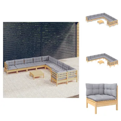 Produktbild von vidaXL 11-tlg. Garten-Lounge-Set mit Grauen Kissen Kiefernholz -  Gartenmöbel-Sets