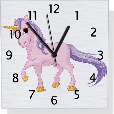 Produktbild von Wallario Design Wanduhr Einhorn in rosa mit Schweif in lila aus Aluverbund, Größe 30 x 30 cm