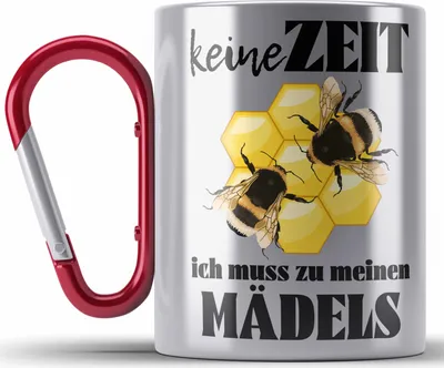 Produktbild von Trendation - Imker Geschenk Edelstahl Tasse Karabiner Bienenzucht Karabiner Edelstahl Tasse Karabiner Edelstahl Geschenkideen Bienenzüchter Bienen Zuebhör (Rot)