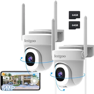 Productafbeelding van Bewakingscamera WiFi voor Buiten, 5MP Outdoor Beveiligingscamera met 64G TF-kaart, 2,4/5G WiFi, 360° Automatische Bewakingscamera, Bewegingsdetectie-m