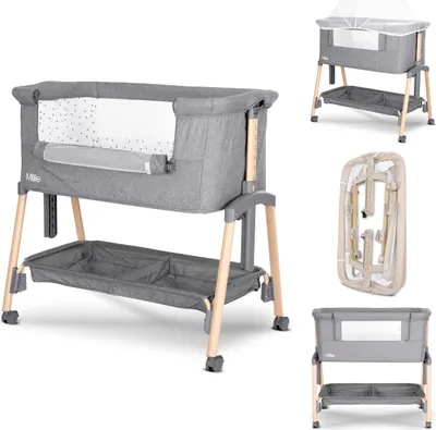 Obrázek produktu pro Lorelli Millie 2v1 přístavná postýlka co-sleeper – 7 výšek, sklopná síťka, anti-reflux, kolečka s brzdou, matrace+moskytiéra