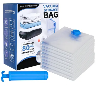 Produktbild von Vakuumbeutel für Kleidung – 8 Stück, Größe 100 x 80 cm, mit Handpumpe – Aufbewahrungsbeutel für Decken und Kissen
