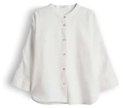 Produktbild von OPUS Damen Bluse Cremeweiße, locker fallend, mit Mandarinkragen, durchgehender Knopfleiste und langen Ärmeln