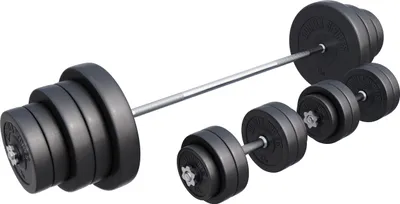Produktbild von GORILLA SPORTS® Langhantel Set 130 kg – 170 cm Langhantelstange, 2 Kurzhanteln & Hantelscheiben 30 mm mit Sternverschlüssen – Fitness & Krafttraining