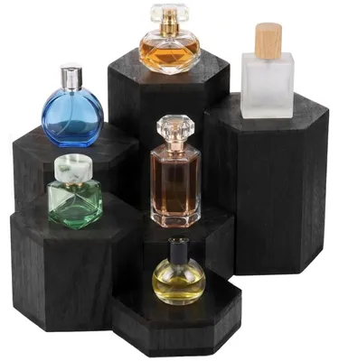 Zdjęcie produktu dla 6 sztuk stojaków na perfumy, sześciokątne drewniane stojaki na biżuterię i dekoracje